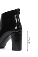 Women's Black Patent Leather Zippered Classic Heeled Boots | Derimod