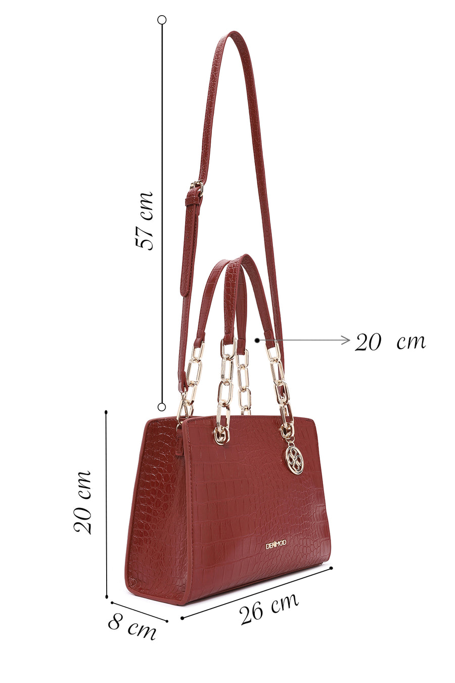 Women's Claret Red Long Strap Crocodile Patterned Classic Shoulder Bag
