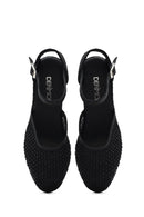Women's Black Ankle Buckle Wedge Heel Espadrille Sandals | Derimod