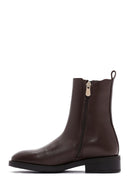Woman Brown Zippered Leather Casual Boots | Derimod