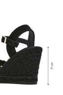 Kastamonu Stone Print Women's Black Patterned Wedge Heeled Espadrille Sandals | Derimod