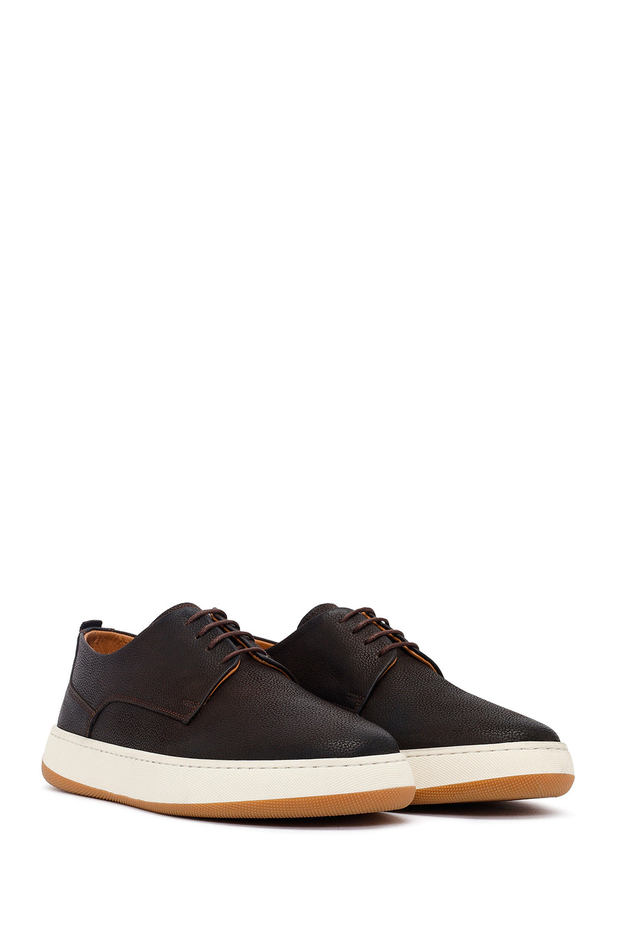 Men's Brown Lace-Up Thick-Soled Leather Casual Shoes