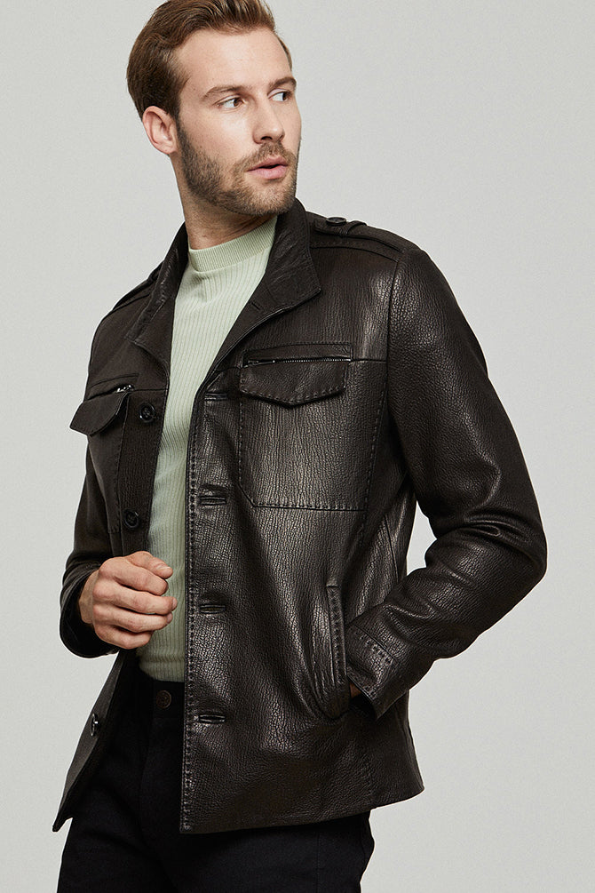 Moreno Men's Black Sports Blazer Leather Jacket 21WGD6406JB | Derimod