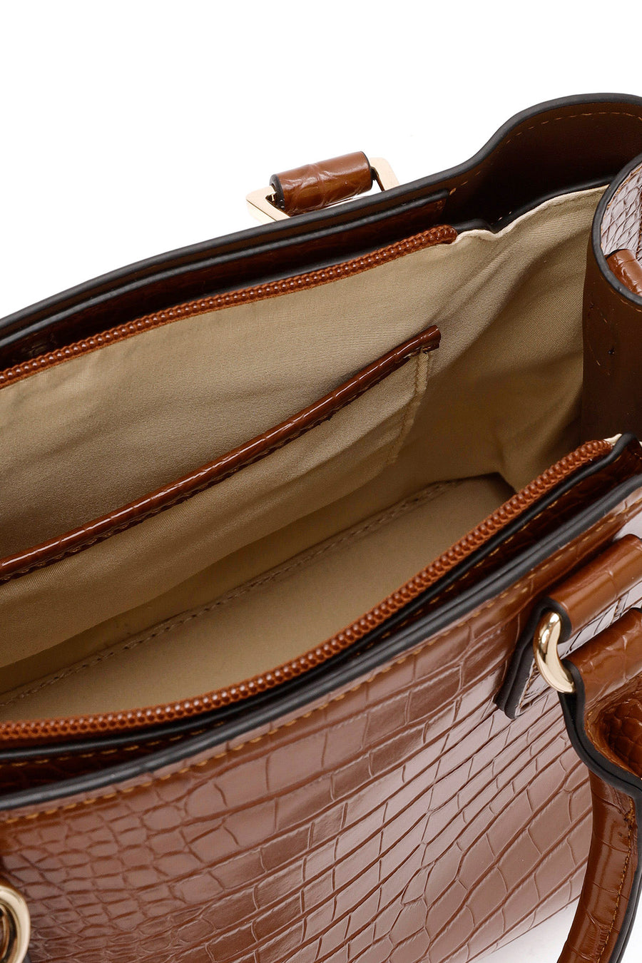 Women's Brown Long Strap Crocodile Handbag