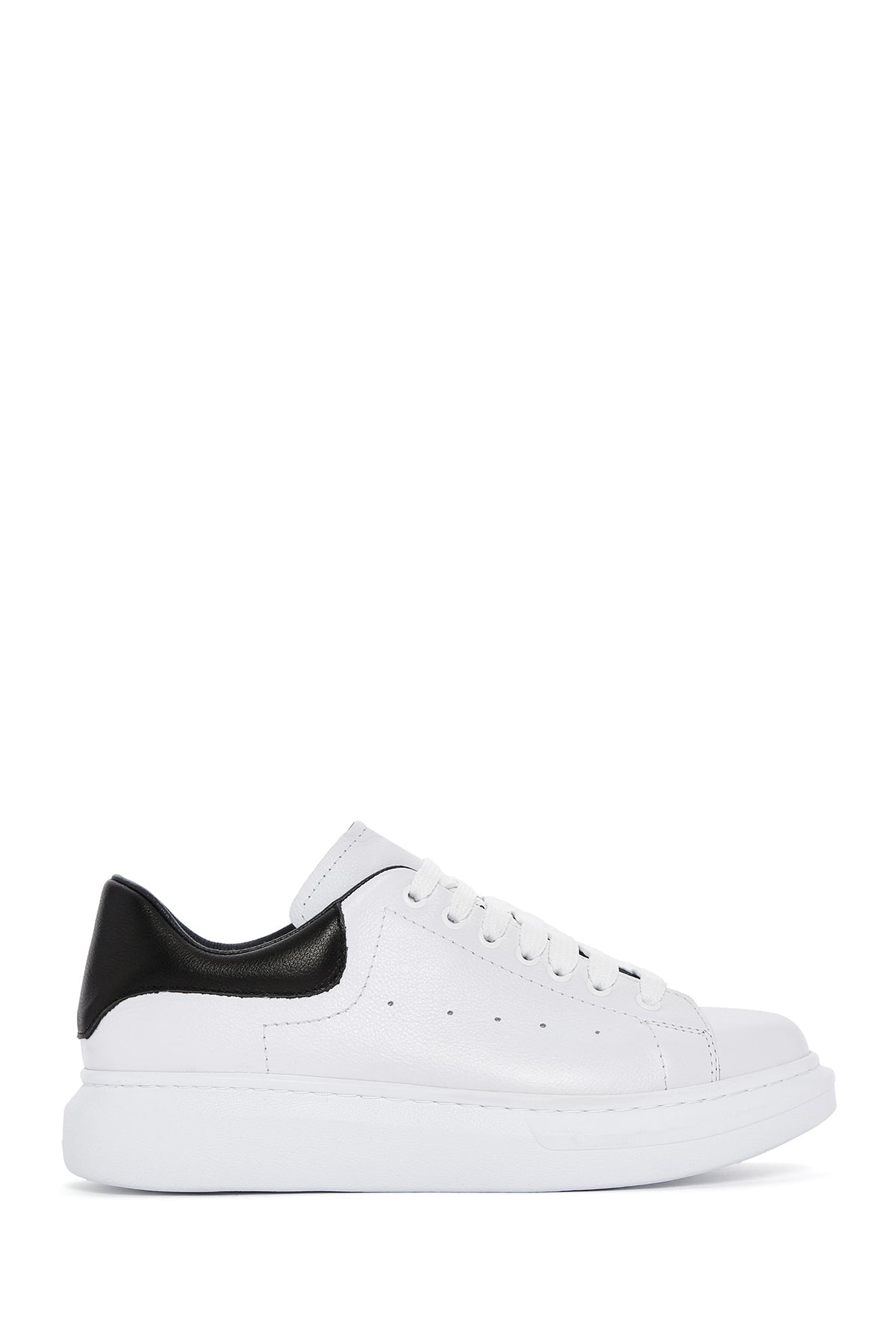 Men's White Lace-up Thick-Sole Leather Sneaker 25SFD752218 | Derimod