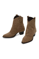 Woman Mink Thick-Heeled Suede Boots | Derimod