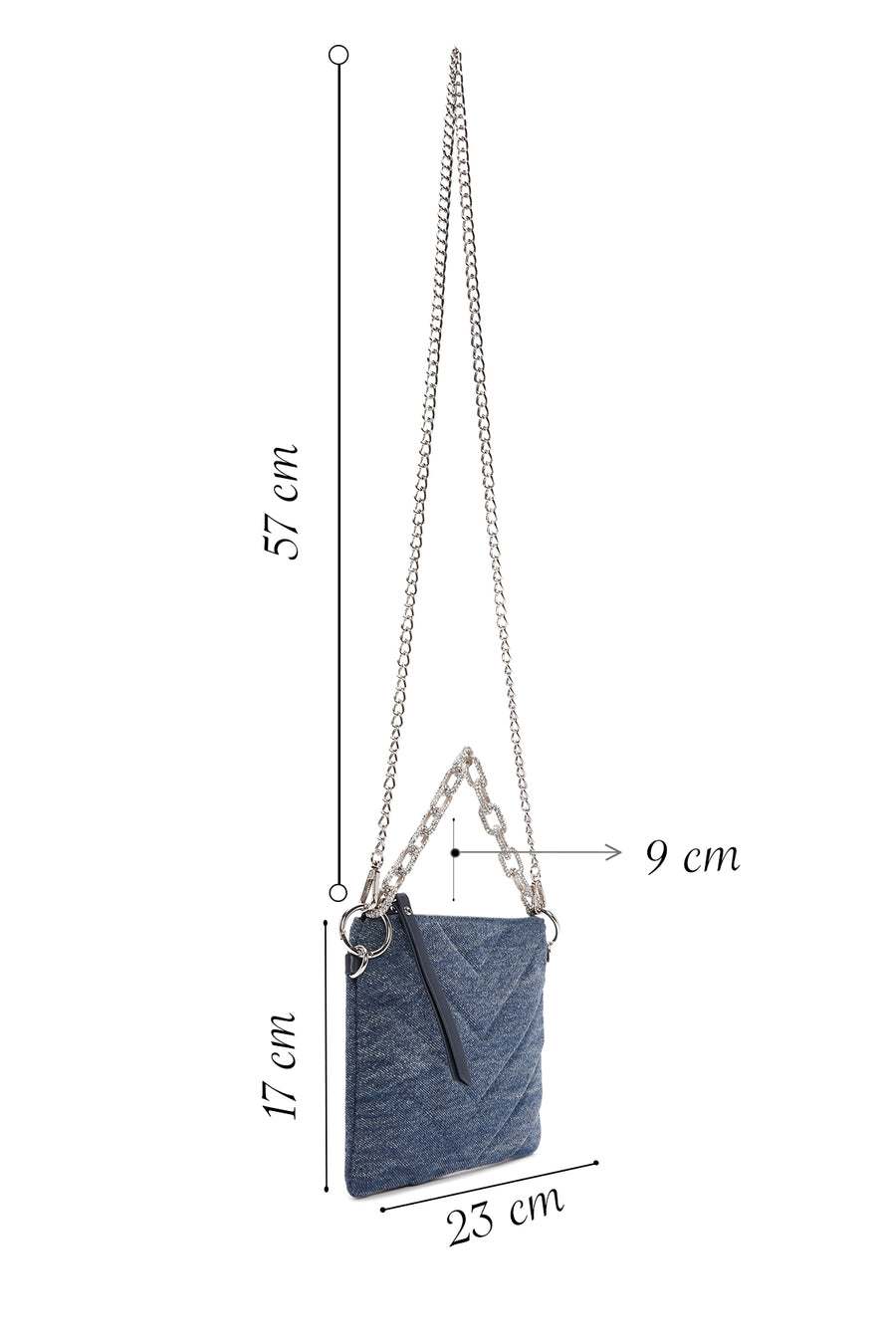 Women's Blue Long Chain Strap Quilted Handbag