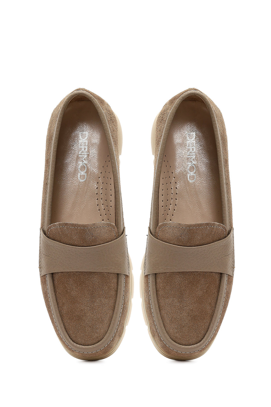 Kadın Vizon Kalın Tabanlı Süet Deri Comfort Loafer