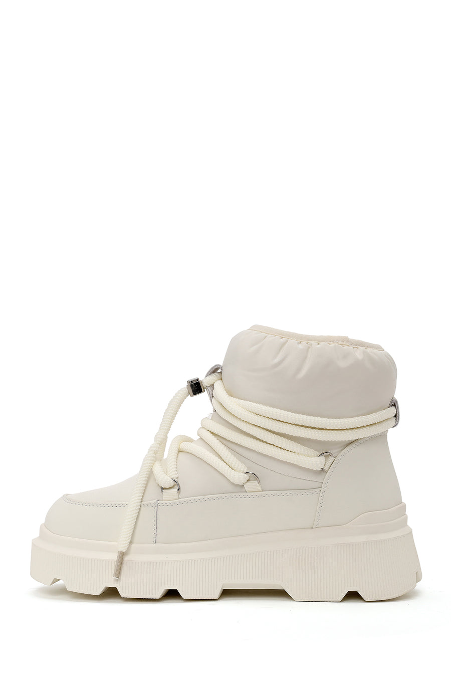 Woman Beige Lace-up Thick-soled Boots