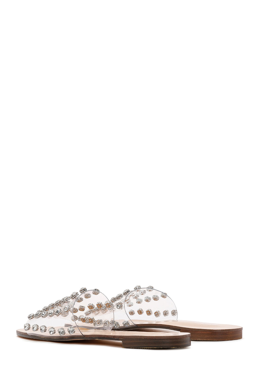 Women's White Transparent Stone Flat Slippers