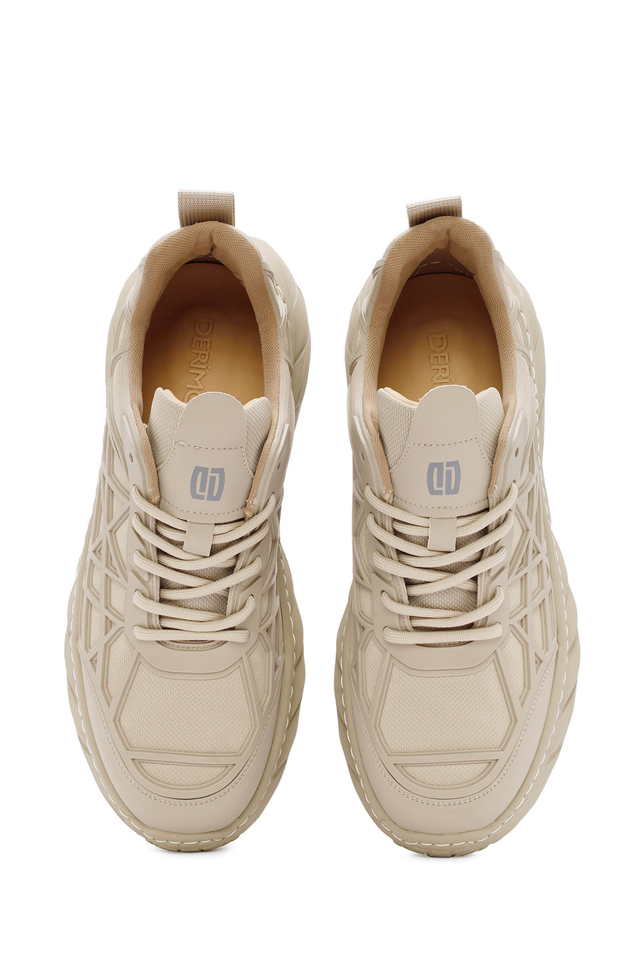 Erkek Bej Bağcıklı Kalın Tabanlı Kumaş Sneaker