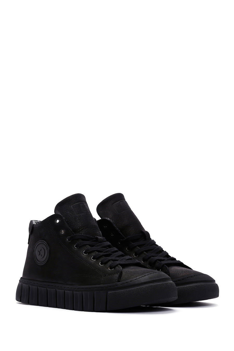 Men's Black Leather Zippered Casual Nubuck Leather Boots