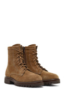 Women's Tan Zippered Thick-Soled Suede Leather Ankle Boots | Derimod