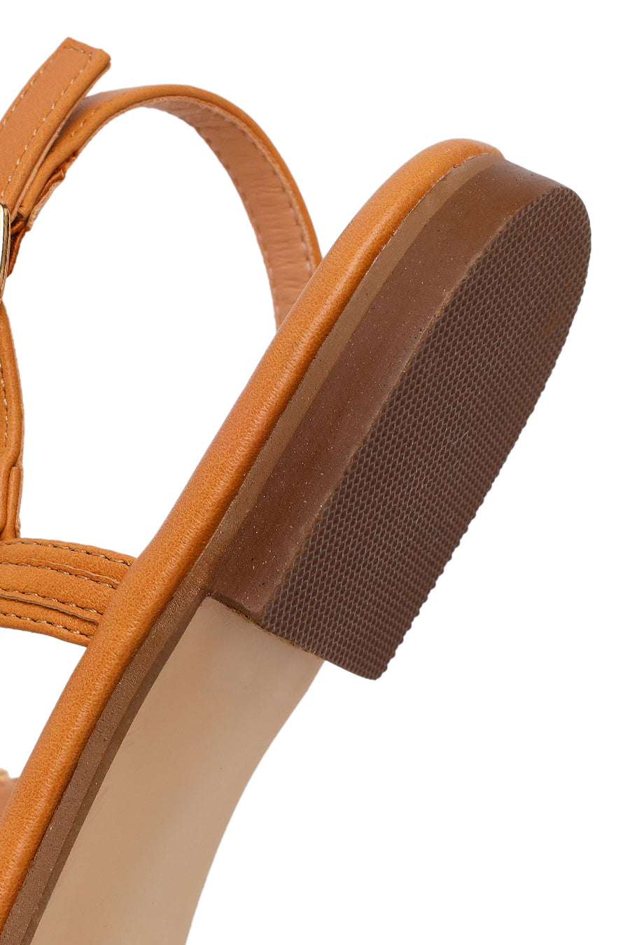Woman Tan Ankle-Buckle Toe-Post Embellished Sandal