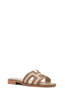 Women's Tan Patterned Leather Slippers | Derimod