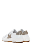 Women's White Lace-Up Chunky Sole Rhinestone Leather Sneaker | Derimod