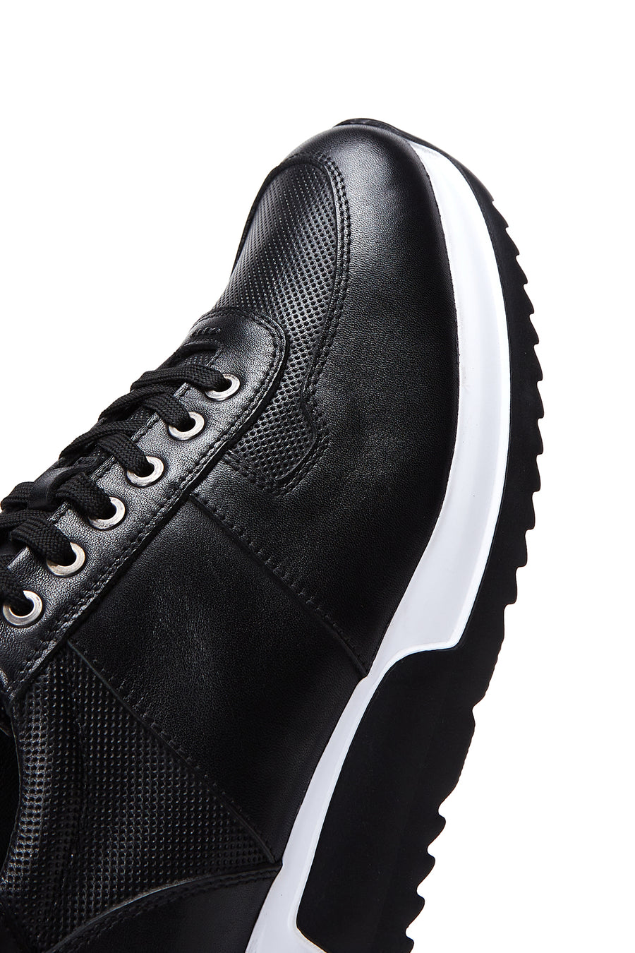 Men's Black Leather Thick Sole Sneaker