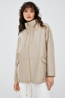 Nancy Women's Beige Long Leather Coat | Derimod