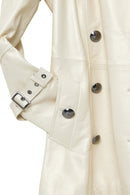 Barbara Women's Beige Double Breasted Collar Regular Leather Trench Coat | Derimod