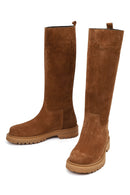 Women's Tan Chunky Sole Suede Leather Boots | Derimod