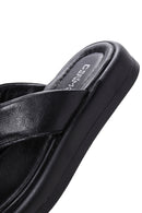 Women's Black Flip-Flop Leather Comfort Slippers | Derimod