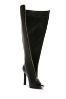 Women's Black Zippered High Thin Heeled Leather Boots | Derimod