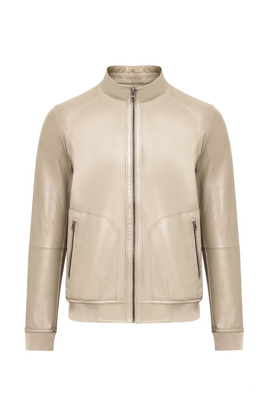 Suarez Men's Beige Mandarin Collar Suede Leather Jacket