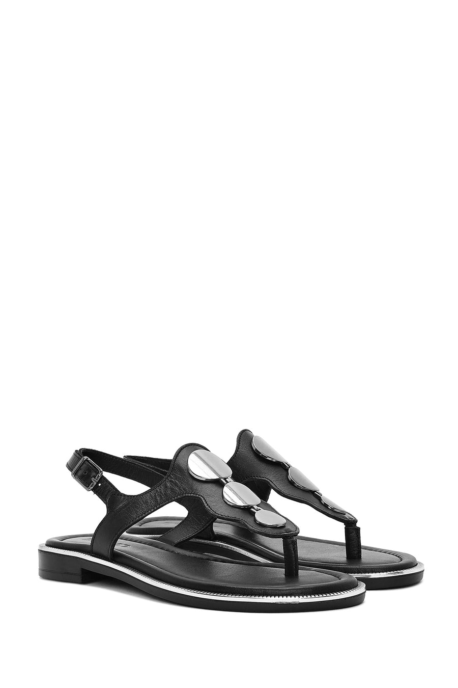 Women's Black Leather Flip-Flop Sandals
