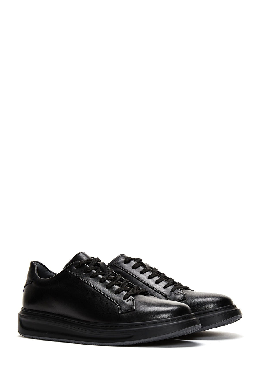 Men's Black Leather Thick Soled Sneaker