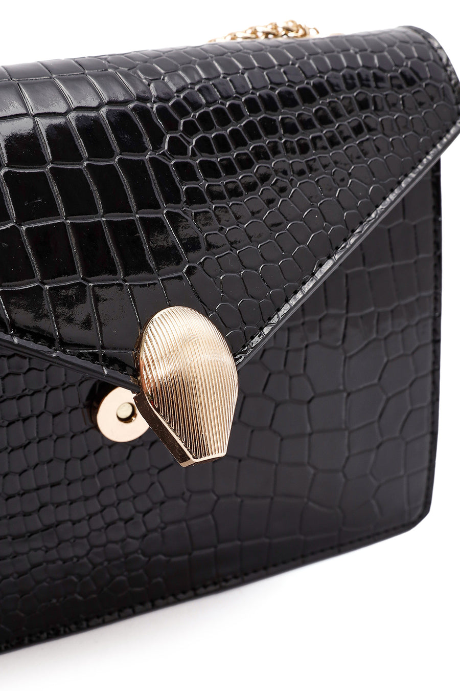 Women's Black Long Strap Crocodile Crossbody Bag