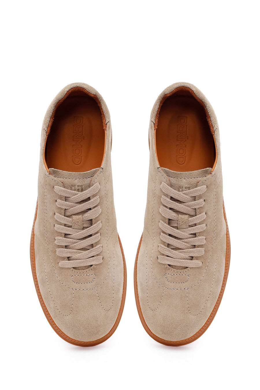 Erkek Bej Bağcıklı Süet Deri Sneaker