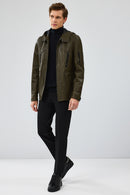 John Men's Green Hooded Leather Jacket | Derimod