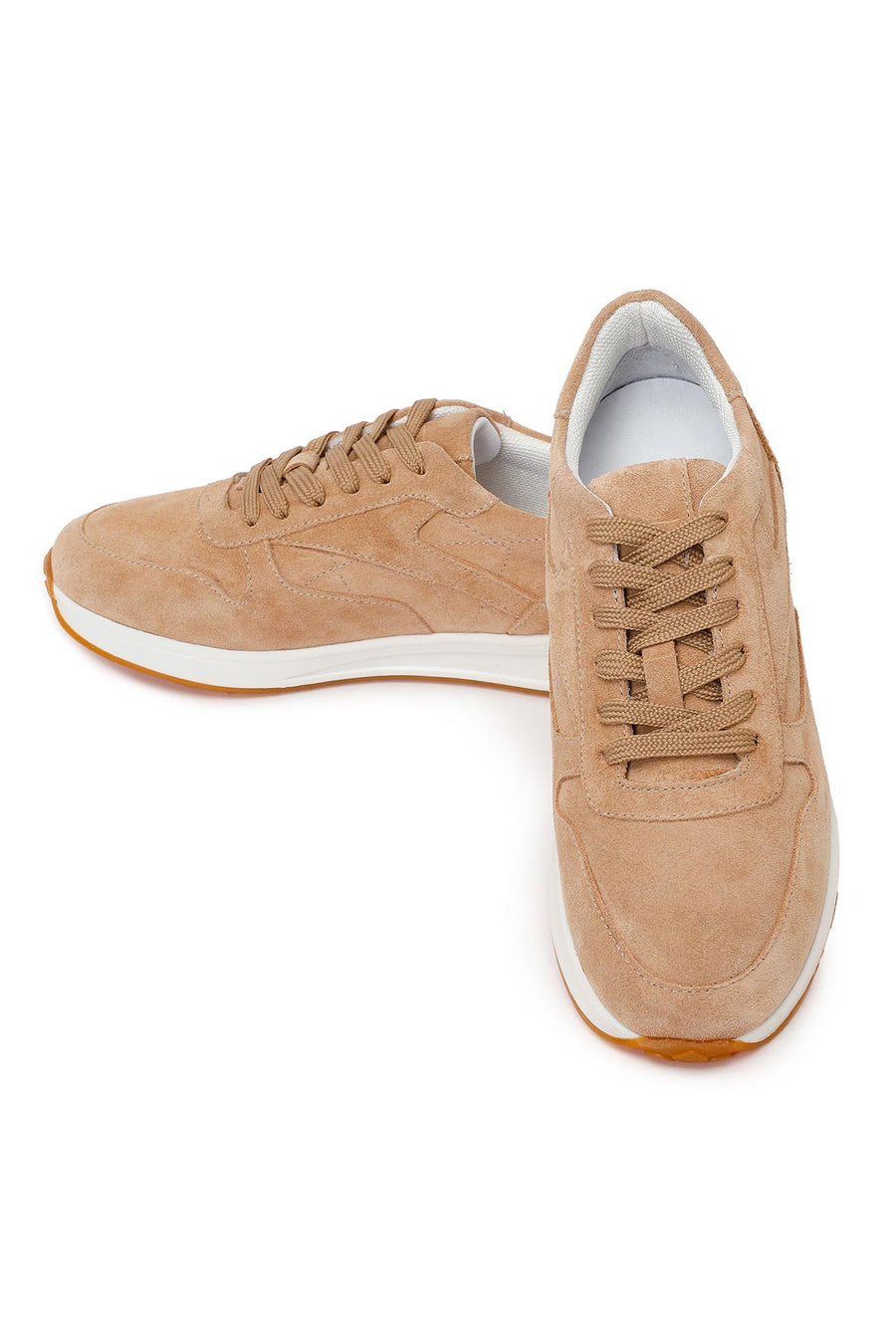 Kadın Bej Bağcıklı Süet Deri Sneaker