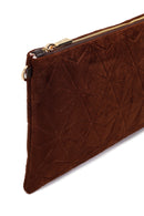 Woman Brown Printed Suede Clutch Bag with Long Chain Strap | Derimod