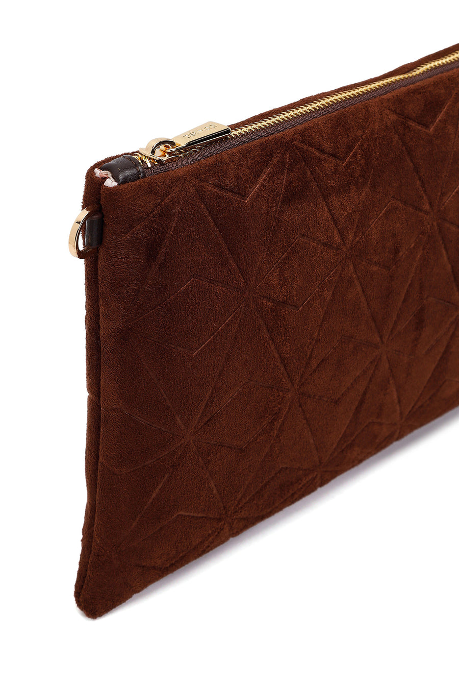 Woman Brown Printed Suede Clutch Bag with Long Chain Strap