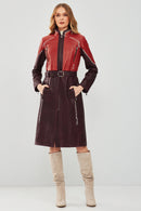 Carmen Women's Burgundy Leather Trench Coat | Derimod