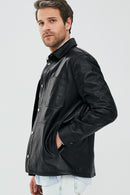 Eric Men's Black Shirt Style Leather Jacket | Derimod