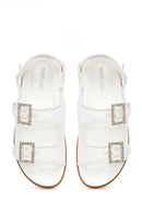 Woman White Jeweled Buckle Sandal | Derimod