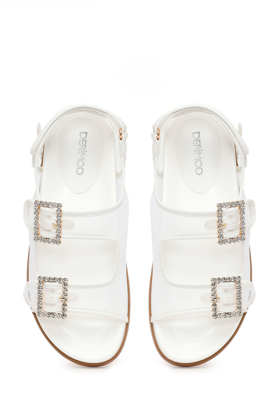 Woman White Jeweled Buckle Sandal