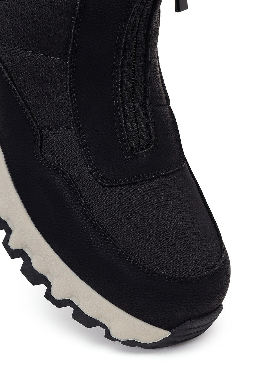 Woman Black Zip Closure Thick-Soled Fabric Boots