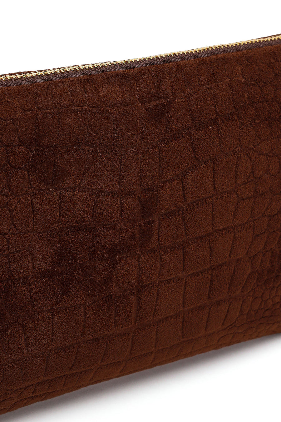 Woman Brown Chain Strap Printed Suede Clutch Bag