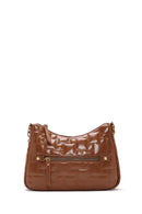 Women's Tan Long Strap Patent Leather Crossbody Bag | Derimod