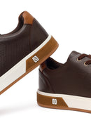 Erkek Kahverengi Bağcıklı Deri Sneaker | Derimod