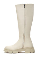 Women's Beige Zippered Leather Boots | Derimod