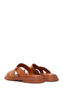 Women's Tan Leather Comfort Slippers | Derimod