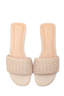 Women's Beige Knitted Flat Slippers | Derimod