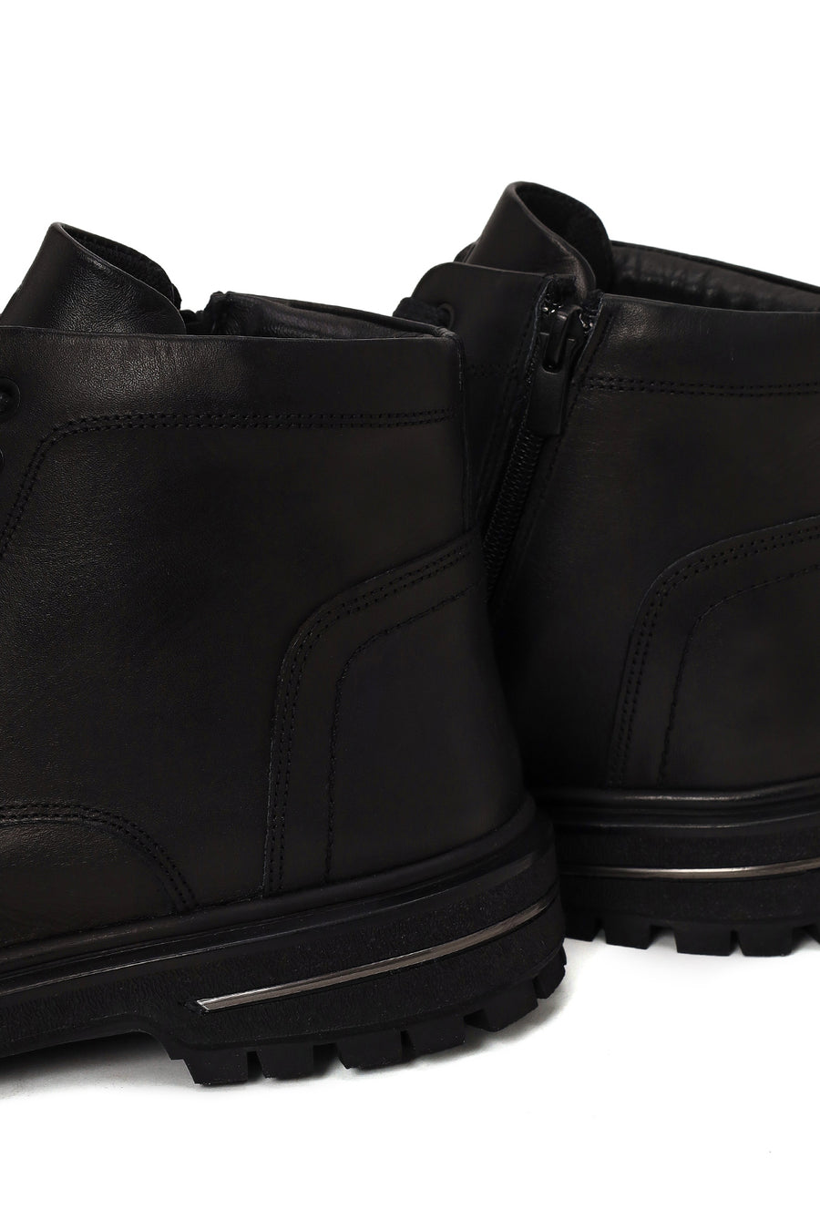 Male Black Lace-up Zip Closure Leather Boots