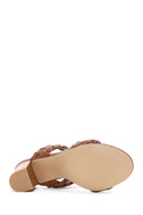 Women's Tan Knitted Thick Heeled Slippers | Derimod