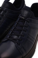 Erkek Lacivert Bağcıklı Deri Sneaker | Derimod