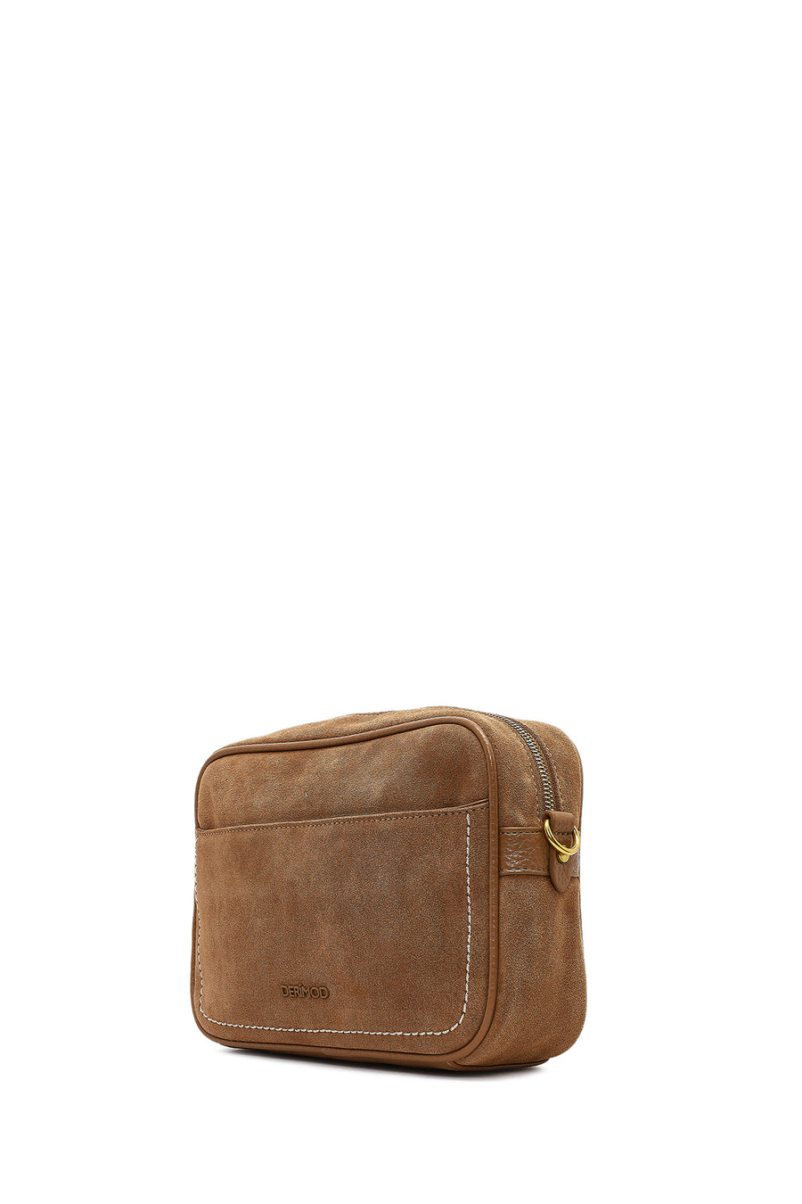 Woman Tan Long-Strap Suede Crossbody Bag